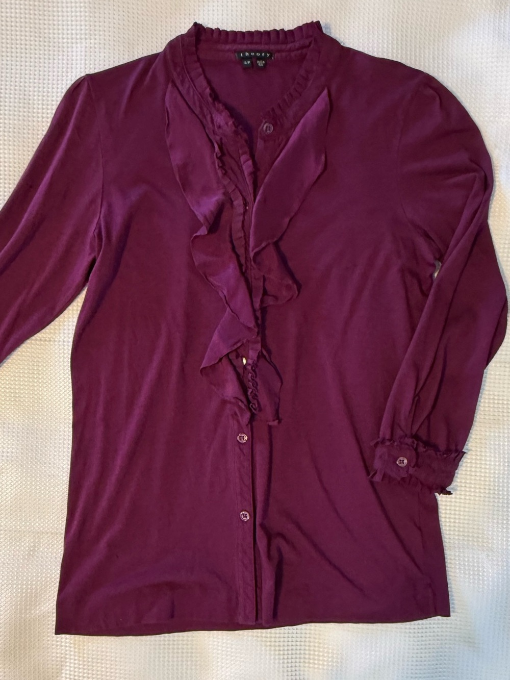 Theory Women's Ruffled Button-Up Blouse in Deep Burgundy